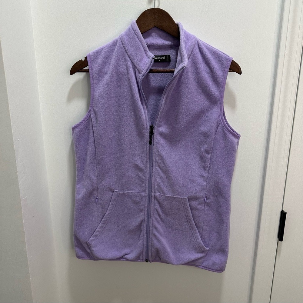 Xeoxarel Womens Purple Fleece Full Zip Vest Mock Neck Sleeveless Jacket Size M